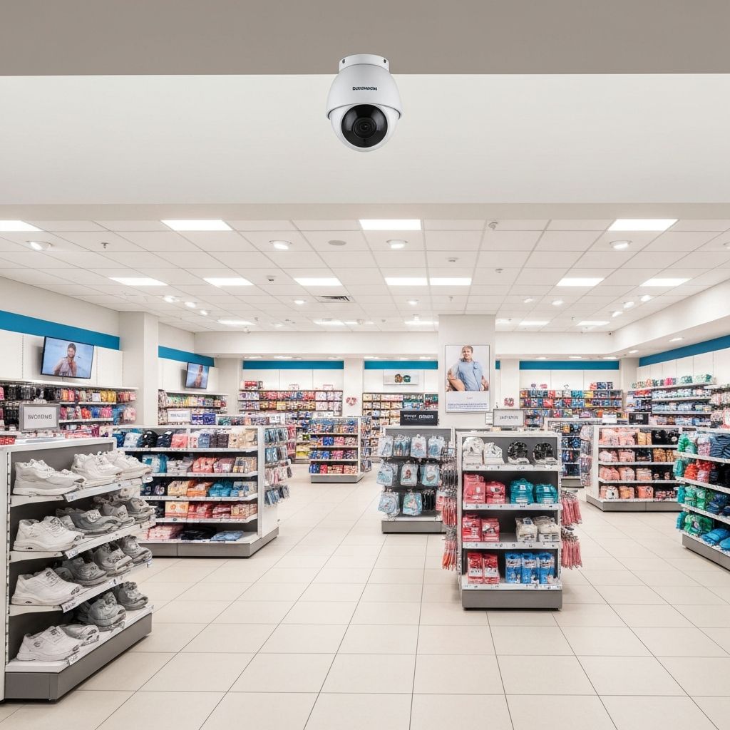 Commercial retail security camera monitoring store interior